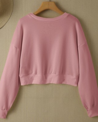 Women Long Sleeve Solid Round Necked Narrow Hem Pullover Sweatshirt