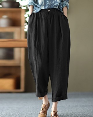 Leisure Solid Cotton Pocket Casual Cotton Pants